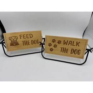 Wood Sign Saying Walk The Dog Feed The Dog With Dog & Paw Photos -Double Sided